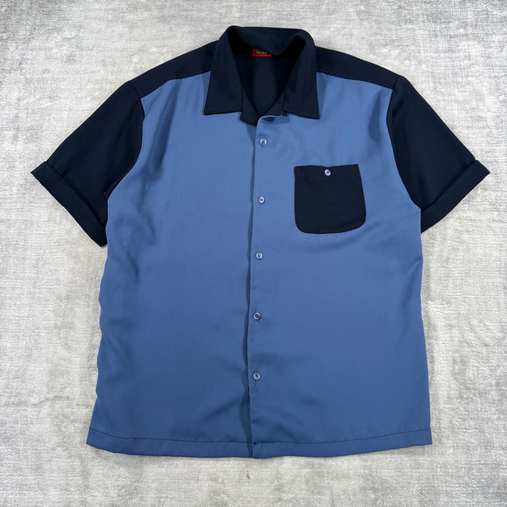 Venue Led Sled Shirt Mens XL Blue Navy Colorblock Vintage Bowling Rockabilly USA
